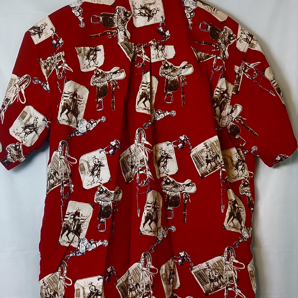 Vintage Bit & Bridle Outfitters Western Cowboy Horse Saddle Print Shirt‎ read!